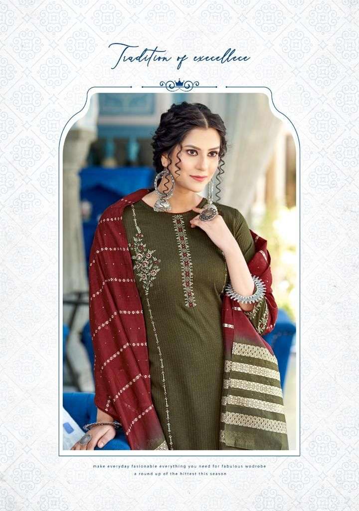 AAROHI VOL-8 BY LADIES FLAVOUR 8001 TO 8006 SERIES CHINON EMBROIDERY DRESSES