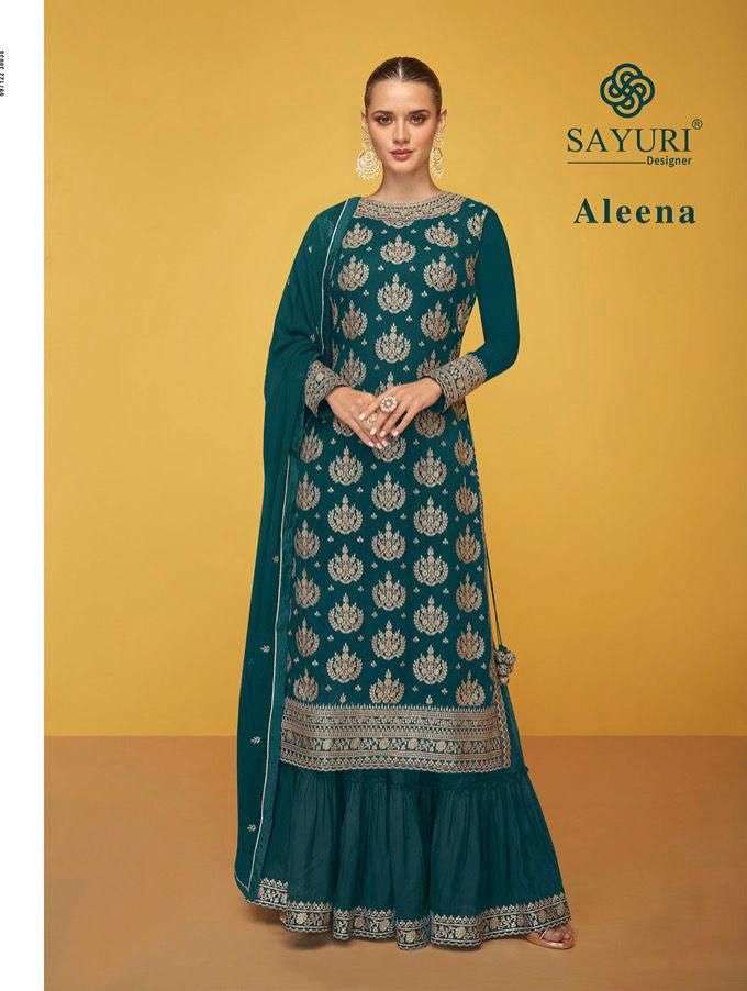 ALEENA BY SAYURI 5195-A TO 5195-E SERIES GEORGETTE STITCHED SHARARA DRESSES