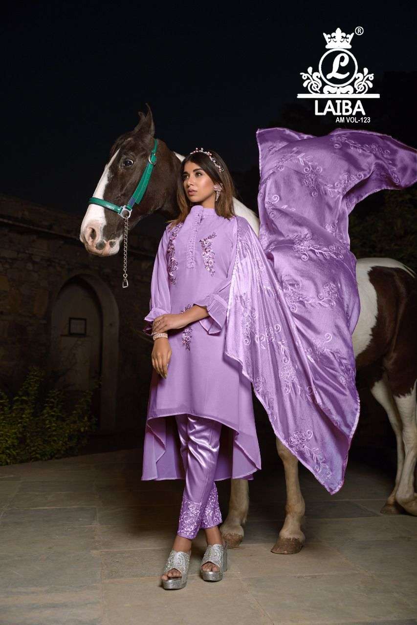 AM VOL-123 BY LAIBA 123-A TO 123-H SERIES GEORGETTE STITCHED DRESSES