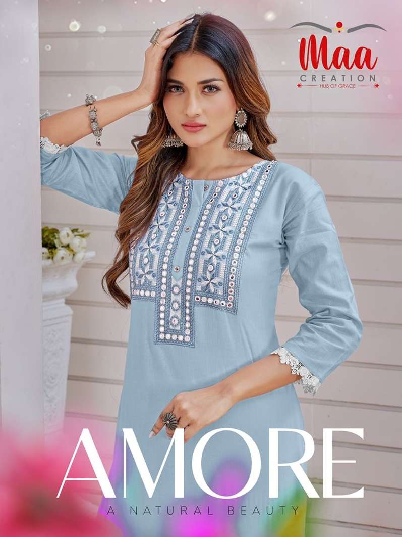 AMORE BY MAA CREATION 1001 TO 1004 SERIES COTON WORK KURTIS