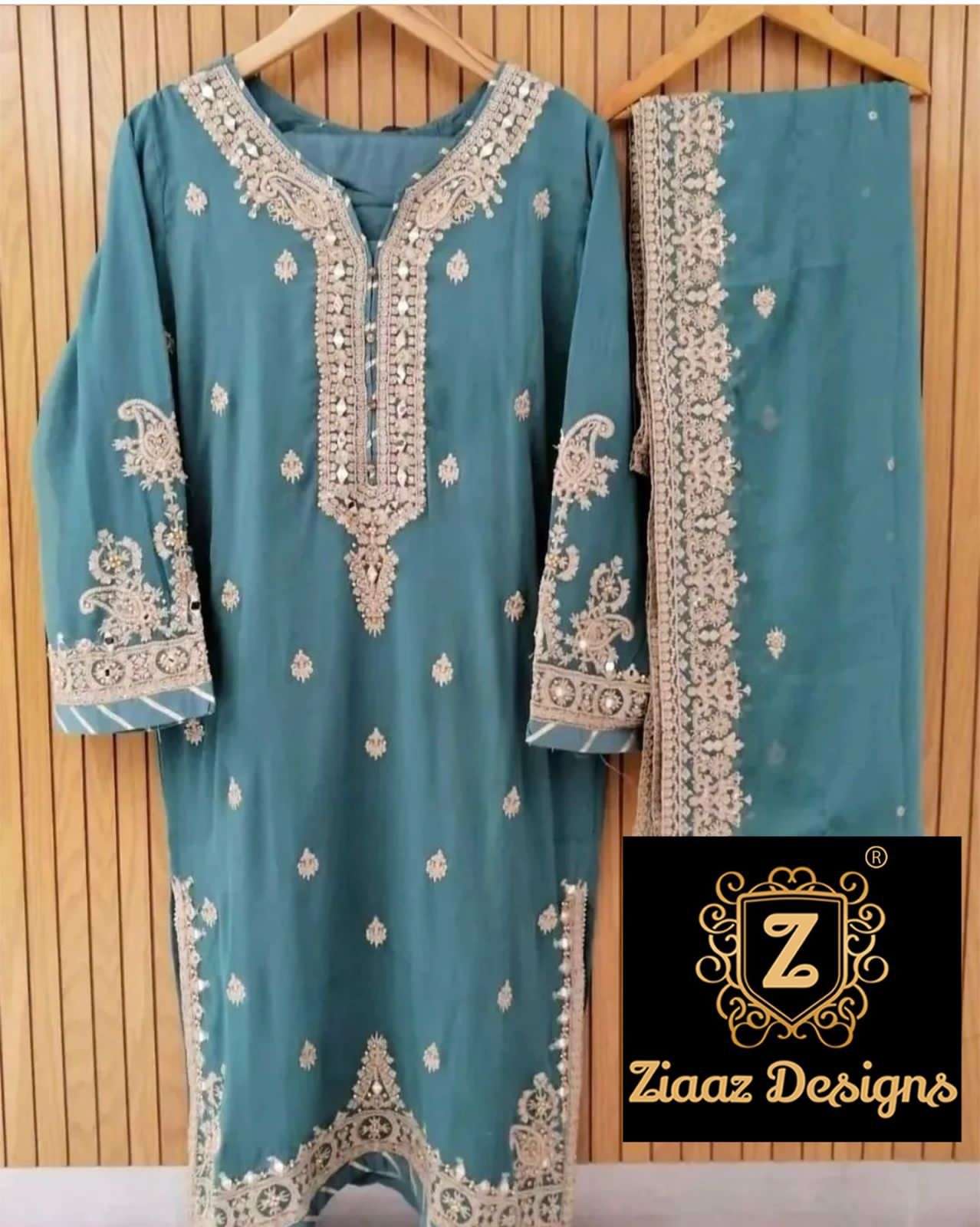 AQUA MIRROR BY ZIAAZ DESIGNS GEORGETTE MIRROR EMBROIDERED DRESSES