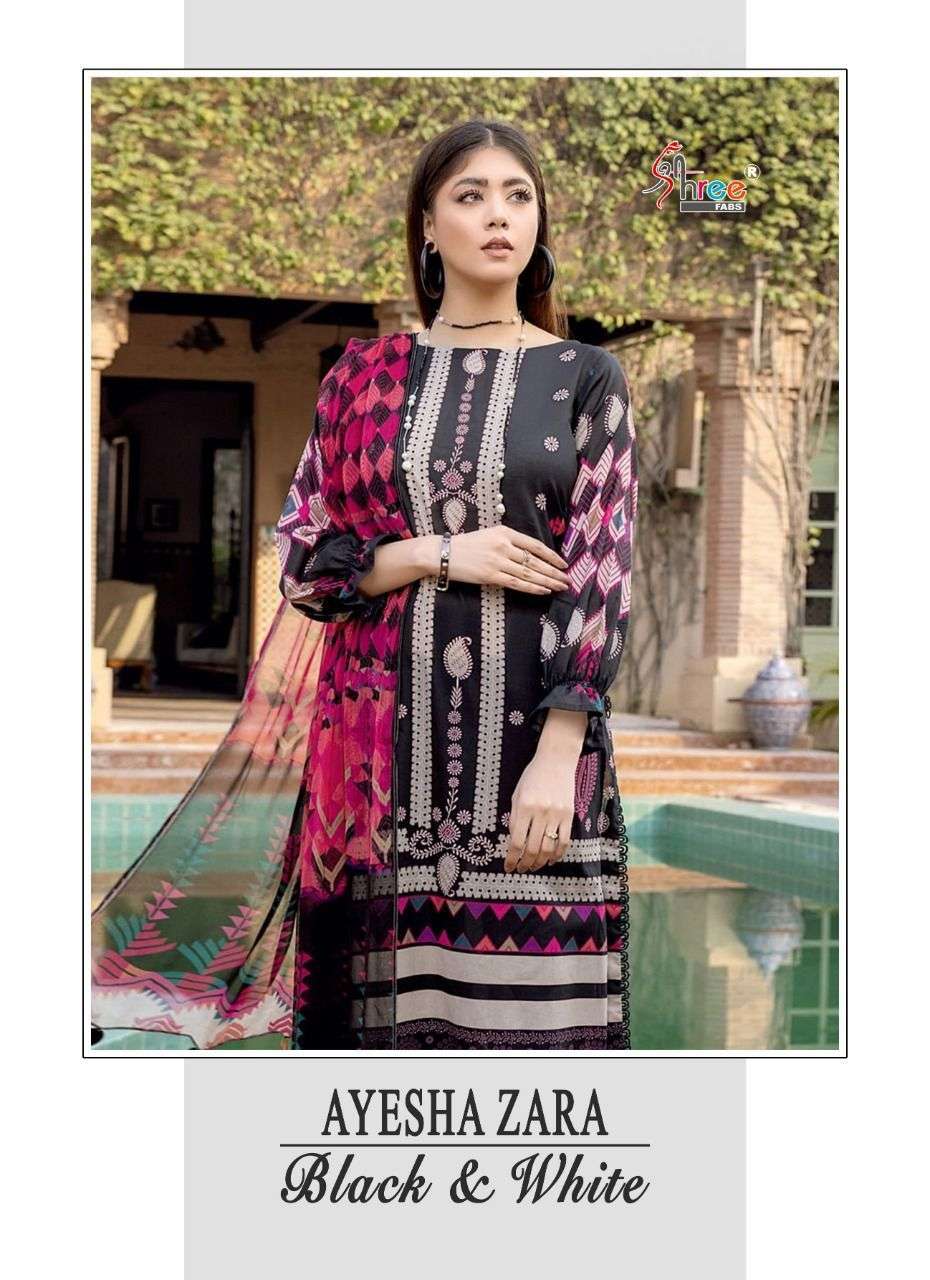 AYESHA ZARA BLACK AND WHITE BY SHREE FABS 2280 TO 2284 SERIES COTTON PAKISTANI DRESSES