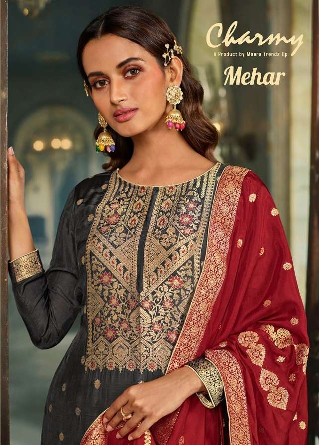 CHARMY MEHAR BY ZISA 3801 TO 3806 SERIES SILK JACQUARD DRESSES