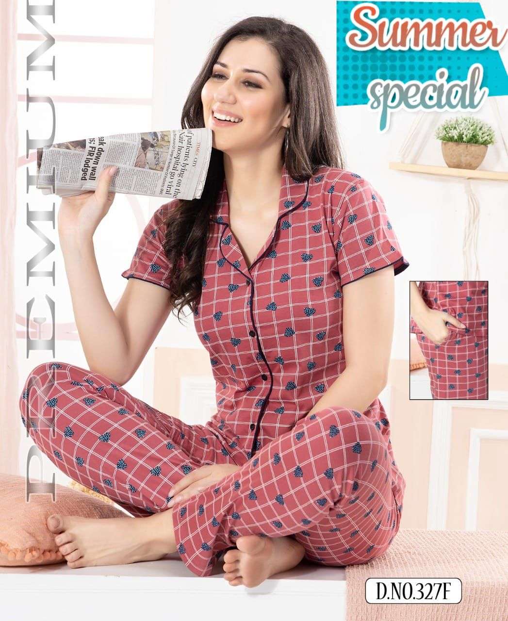 COLLOR NS VOL-327 BY FASHION TALK 327-A TO 327-F SERIES COTTON NIGHT SUITS