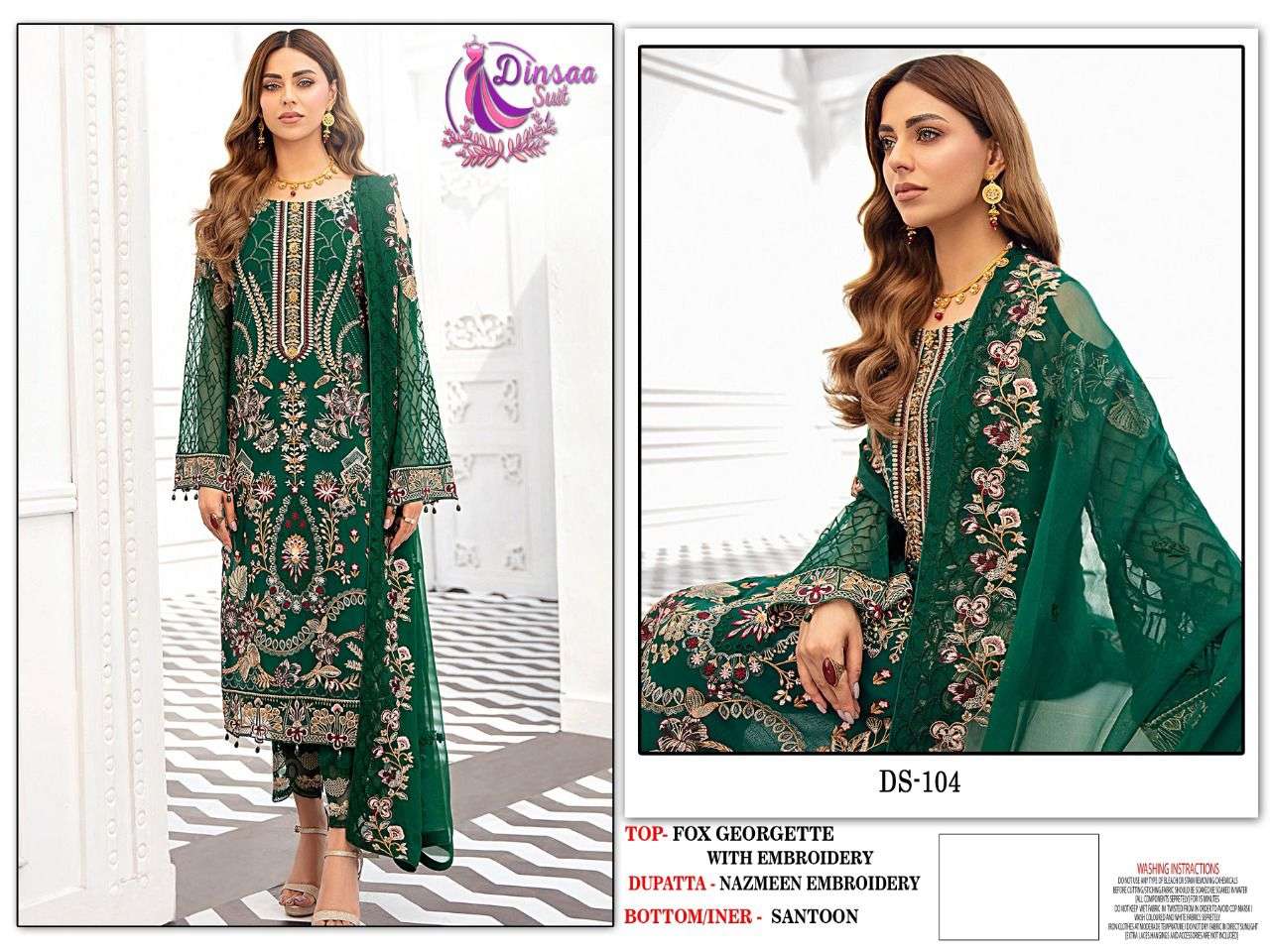 DS-104 HIT DESIGN BY DINSAA SUIT FAUX GEORGETTE EMBROIDERY STITCHED DRESS