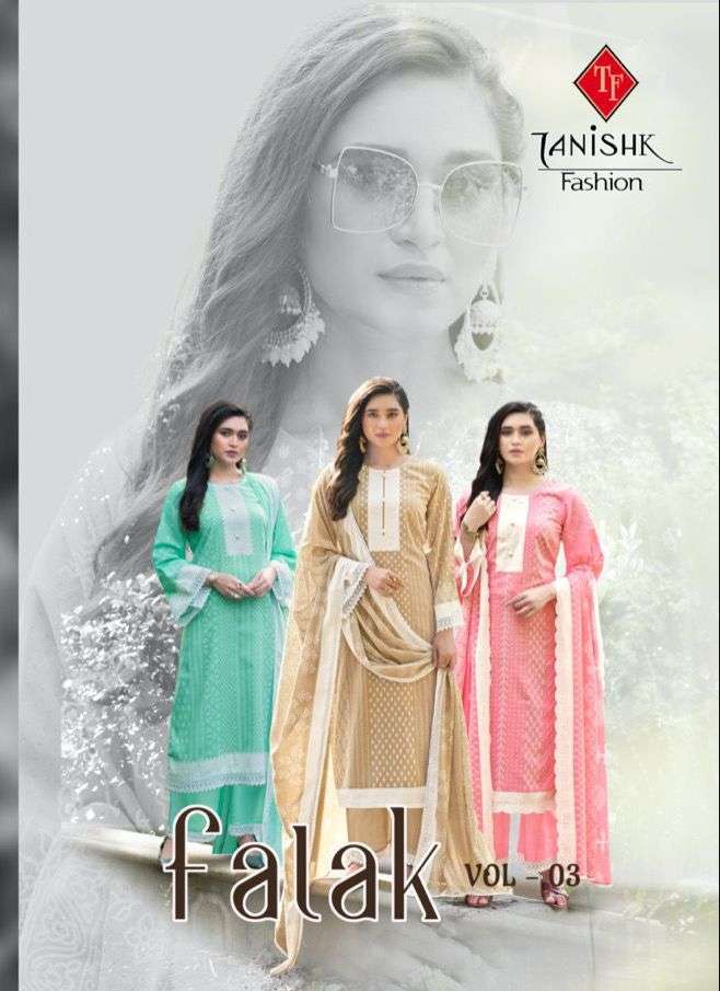 FALAK VOL-3 BY TANISHK FASHION 3401 TO 3408 SERIES COTTON PRINT DRESSES