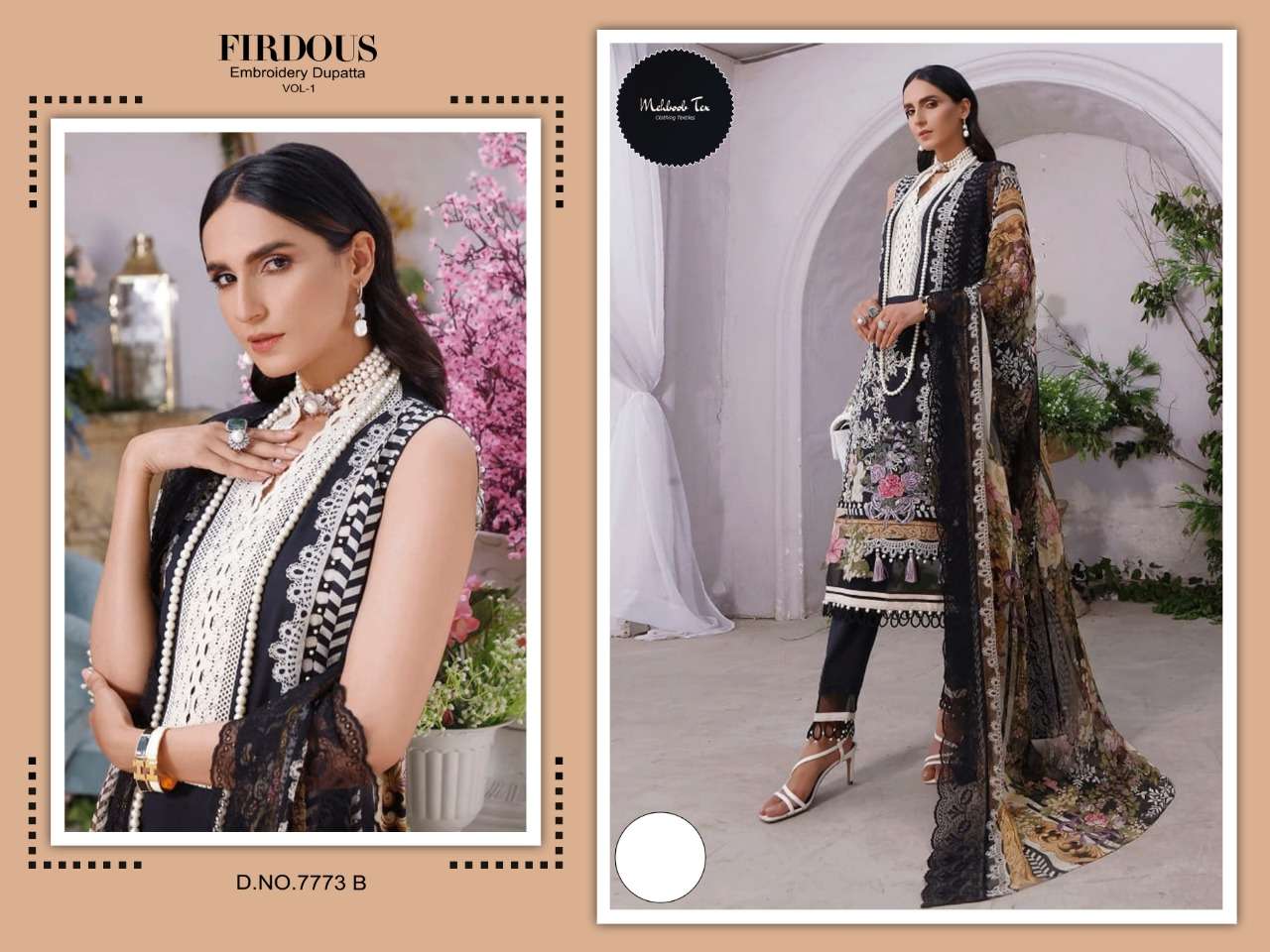 FIRDOUS EMBROIDERY DUPATTA VOL-1 BY MEHBOOB TEX MUSLIN EMBROIDERED DRESSES