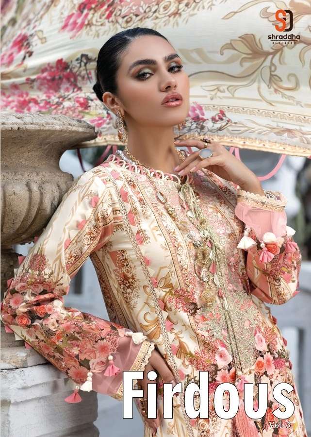 FIRDOUS VOL-3 BY SHRADDHA DESIGNER 301 TO 308 SERIES LAWN COTTON DRESSES