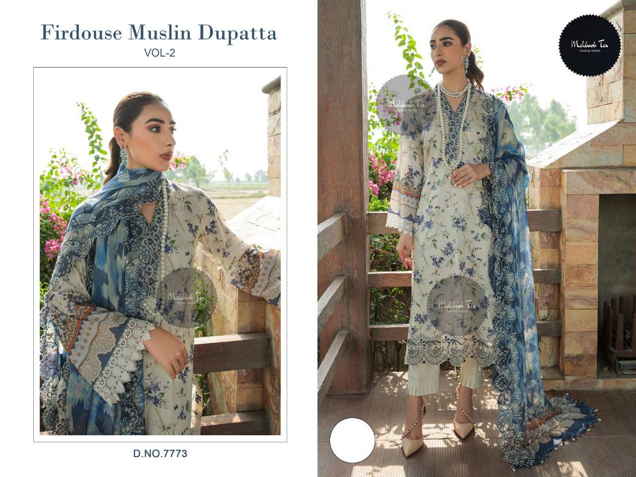 FIRDOUSE MUSLIN DUPATTA VOL-2 BY MEHBOOB TEX RAYON EMBROIDERY DRESS