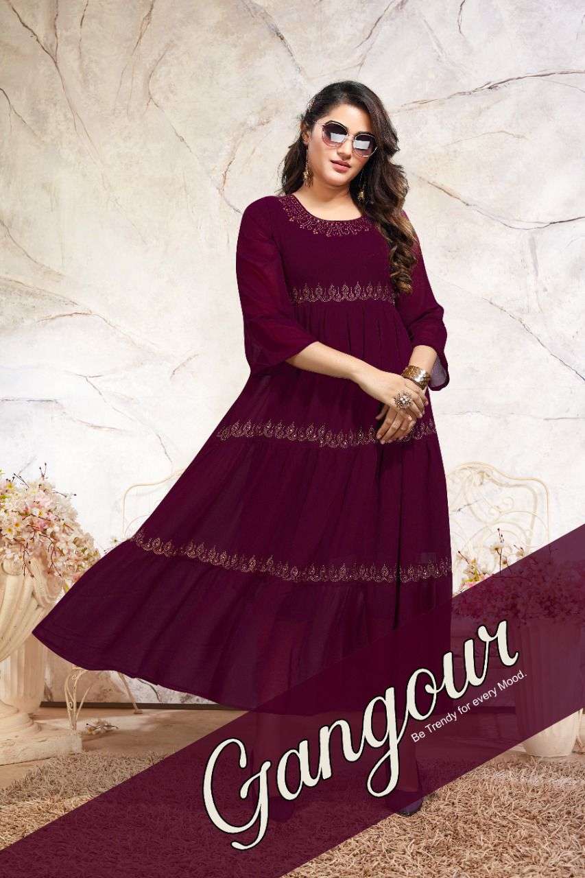 GANGOUR BY ASLIWHOLESALE 8132-A TO 8132-F SERIES GEOREGETTE GOWNS