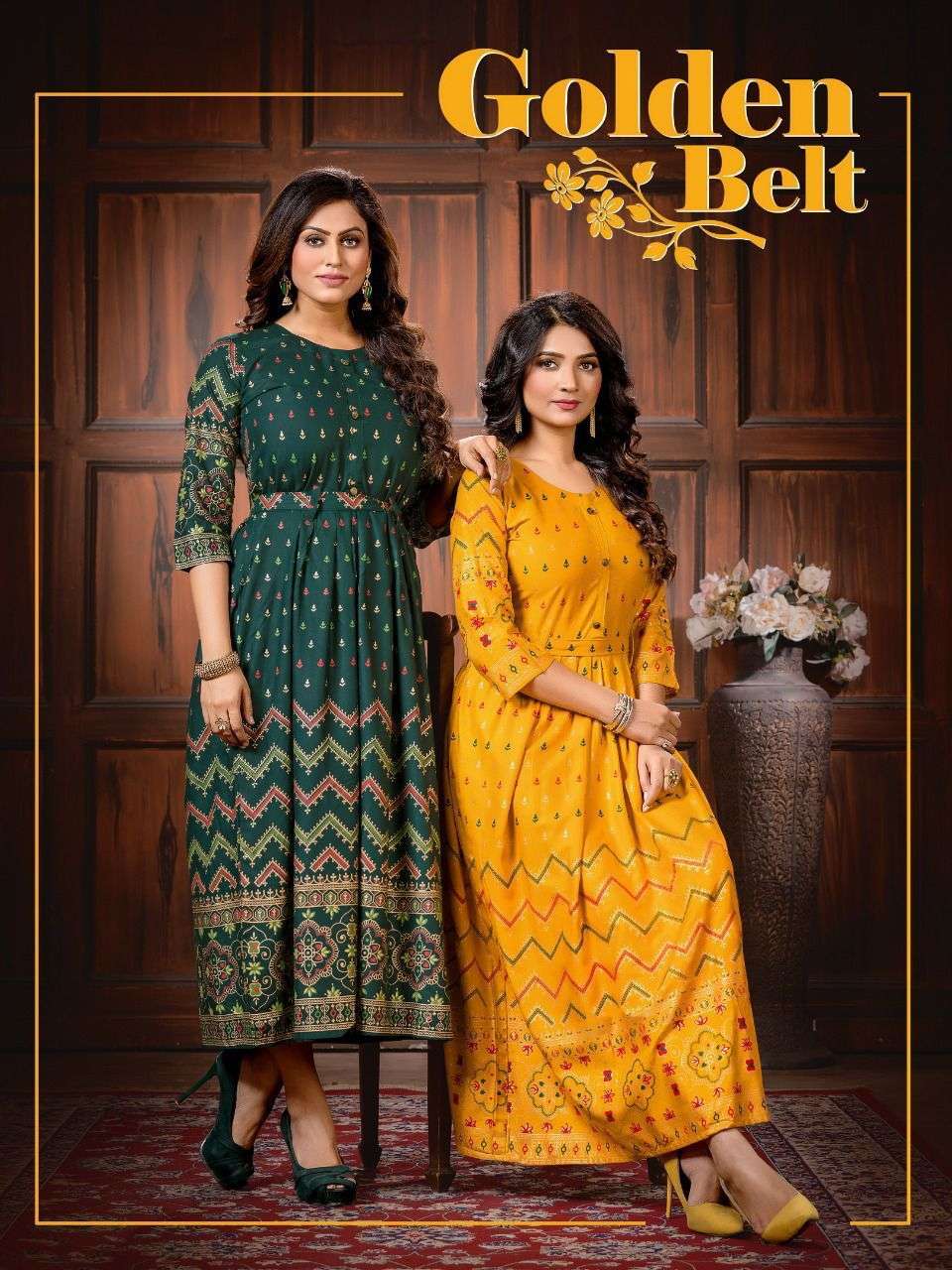 GOLDEN BELT BY ASLIWHOLESALE 3001 TO 3009 SERIES RAYON PRINT GOWNS