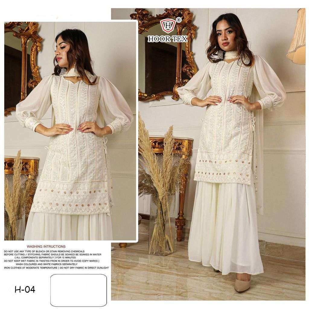 H-04 HIT DESIGN BY HOOR TEX DESIGNER GEORGETTE EMBROIDERED PAKISTANI DRESS