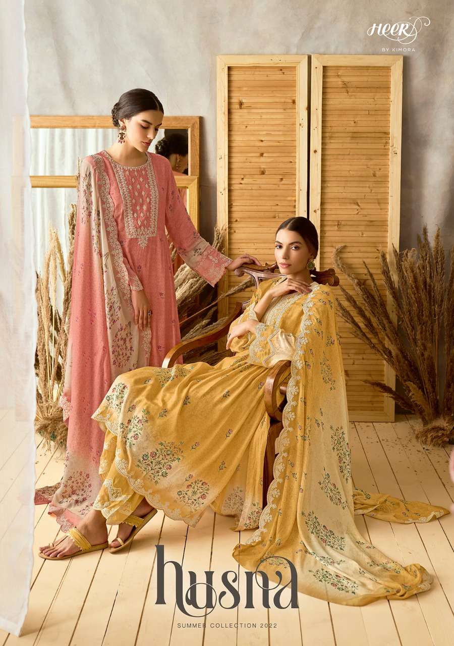 HUSNA BY HEER 8801 TO 8808 SERIES MUSLIN PRINTED & EMBROIDERED DRESSES