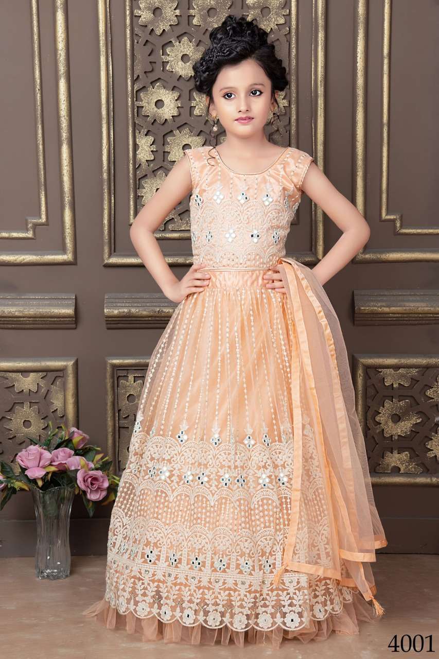 IDIKAA BY ASLIWHOLESALE DESIGNER NET EMBROIDERED KIDS LEHENGAS