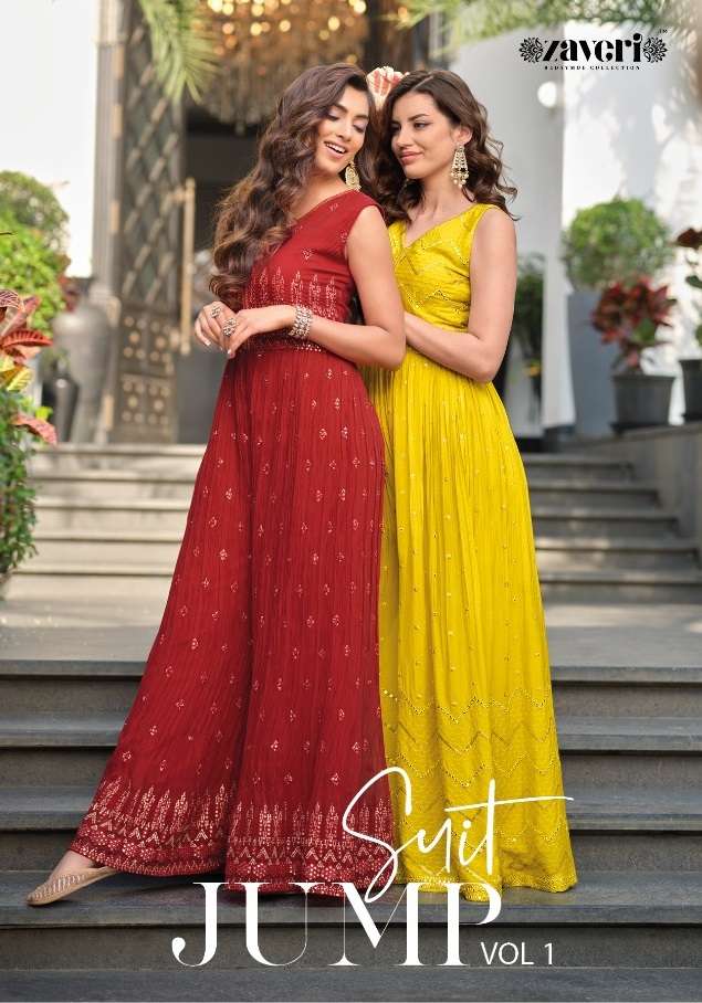 JUMP SUIT VOL-1 BY ZAVERI 1071 TO 1074 SERIES CHINON EMBROIDERY TUNICS