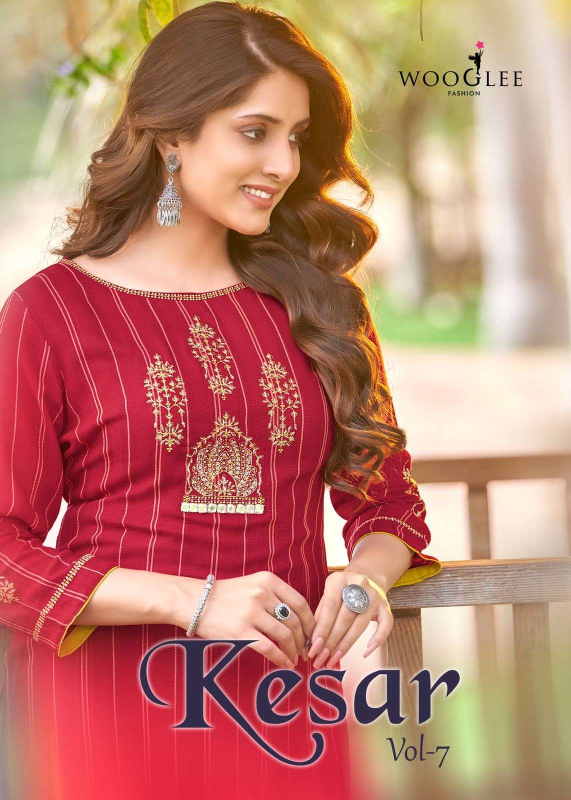 KESAR VOL-7 BY WOOGLEE 6043 TO 6048 SERIES RAYON EMBROIDERY KURTIS