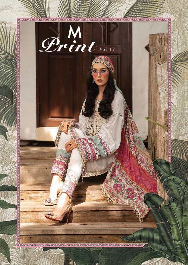 M PRINT VOL-12 BY SHRADHA DESIGNER 401 TO 404 SERIES LAWN PAKISTANI DRESSES