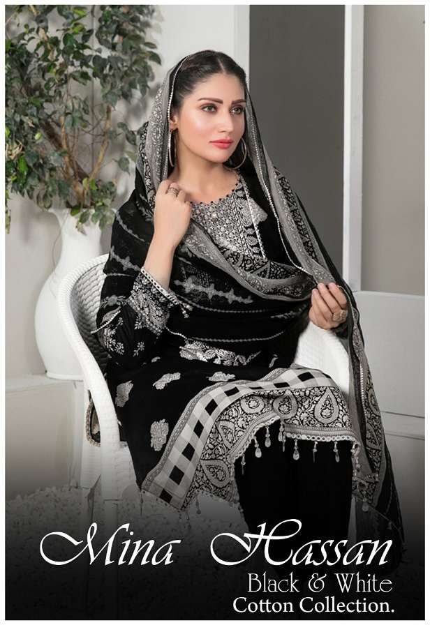 MINA HASSAN BLACK AND WHITE BY ASLIWHOLESALE 01 TO 04 SERIES COTTON DRESSES