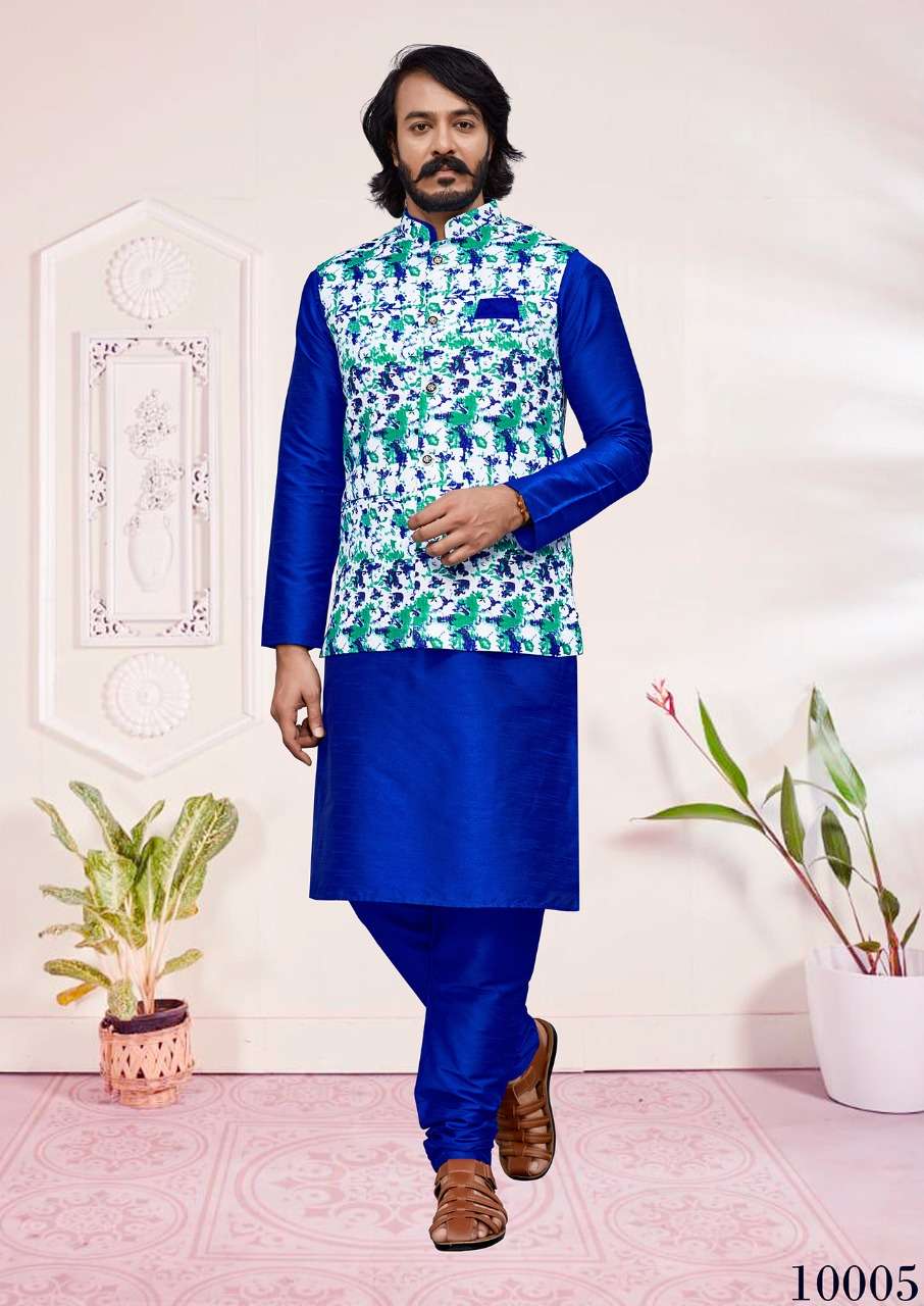 MIRROR VOL-10 BY ASLIWHOLESALE 10001 TO 10010 SERIES ART SILK MENS KURTAS WITH PAJAMA & JACKET