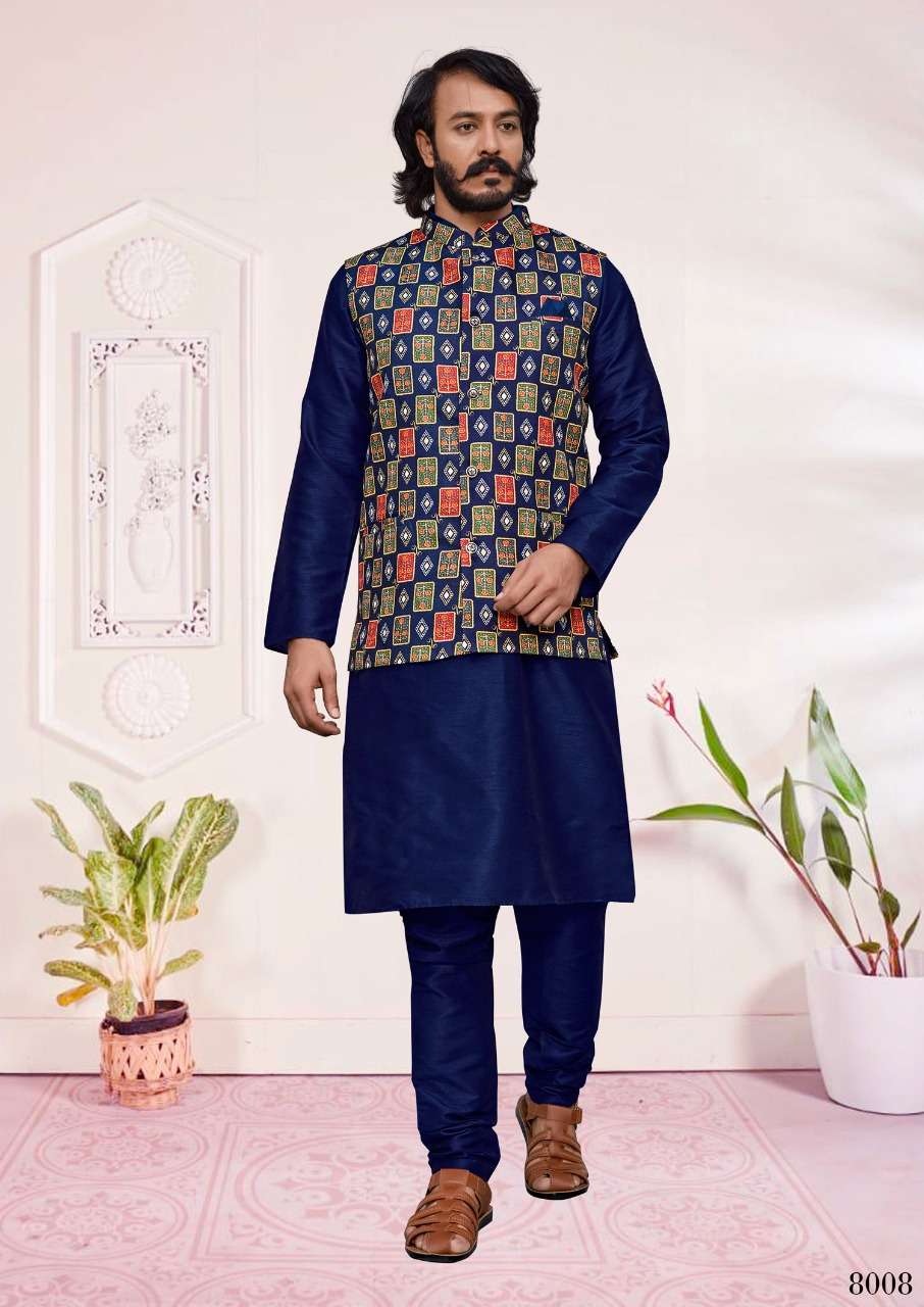 MIRROR VOL-8 BY ASLIWHOLESALE 8001 TO 8012 SERIES ART SILK MENS KURTAS WITH PAJAMA & JACKET