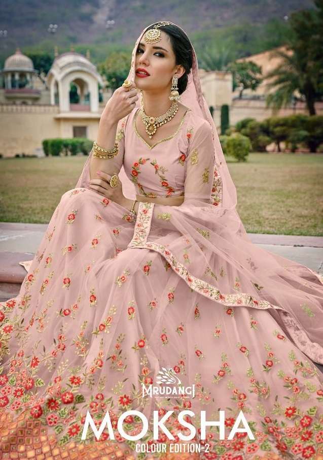 MOKSHA CCOLOUR EDITION VOL-2 BY MRUDANGI NET SILK SATIN WORK LEHENGAS