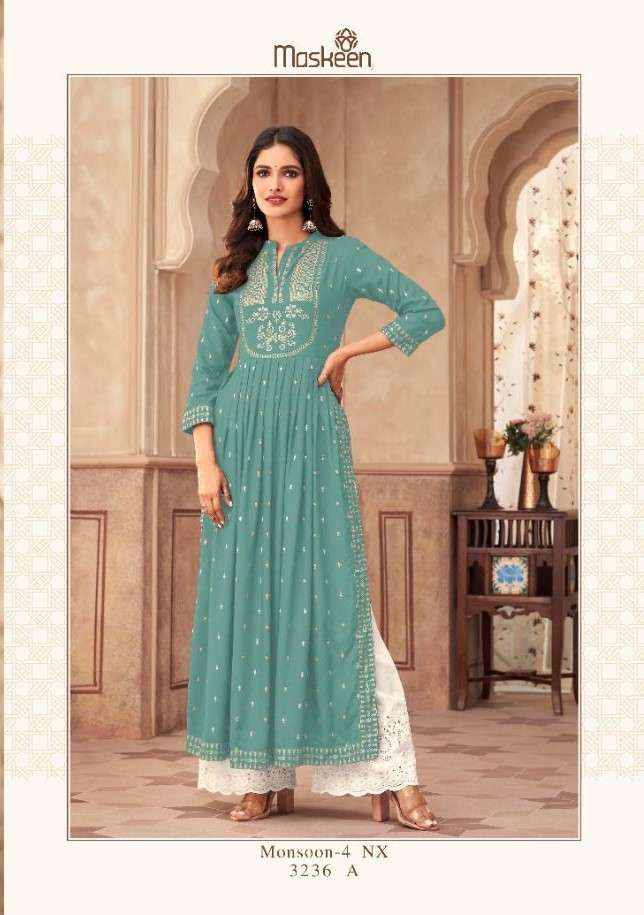 MONSOON VOL-4 NX BY MAISHA 3236-A TO 3236-D SERIES RAYON KURTIS WITH PALAZZO