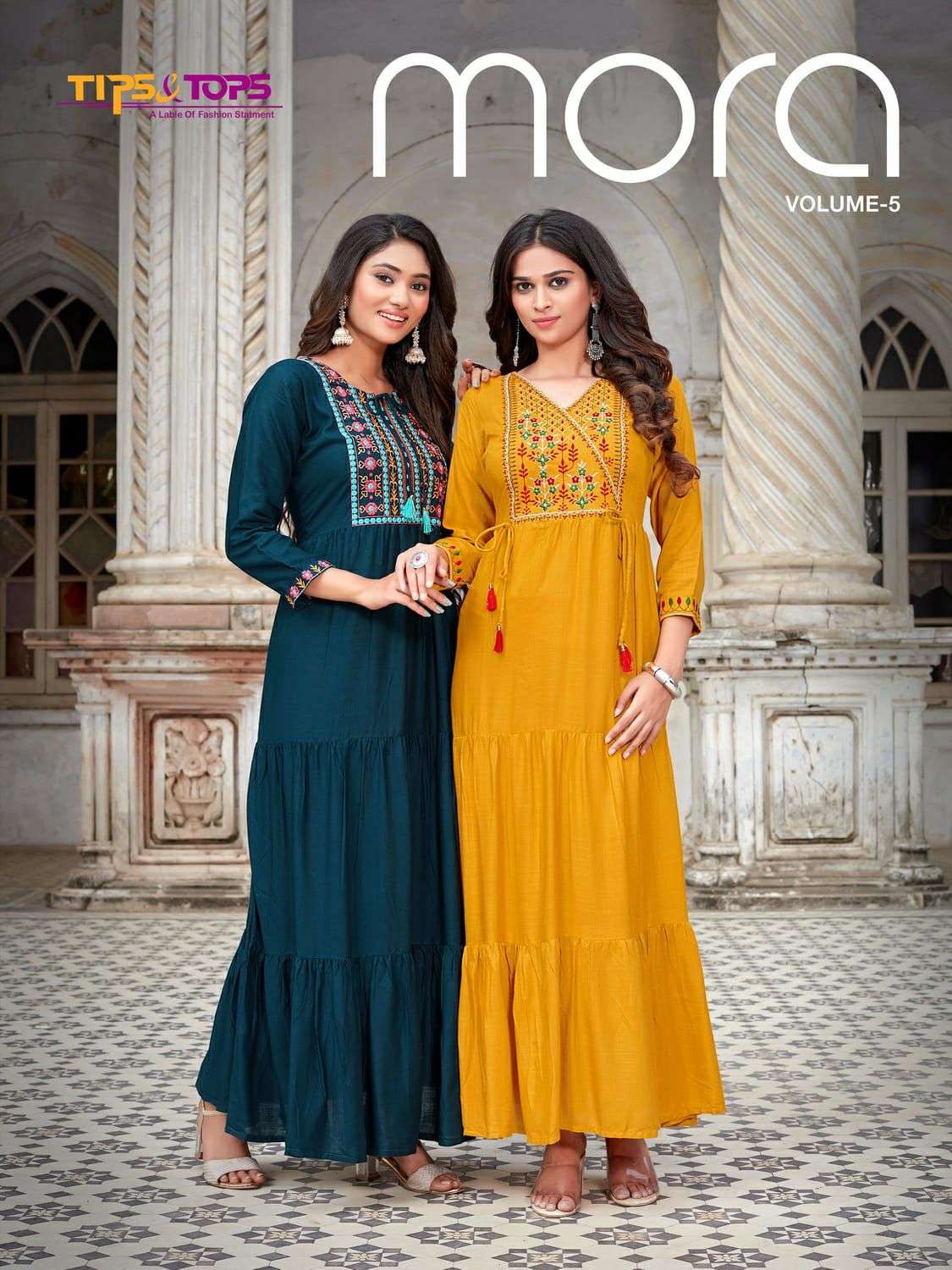 MORA VOL-5 BY TIPS AND TOPS 501 TO 506 SERIES RAYON EMBROIDRED GOWNS