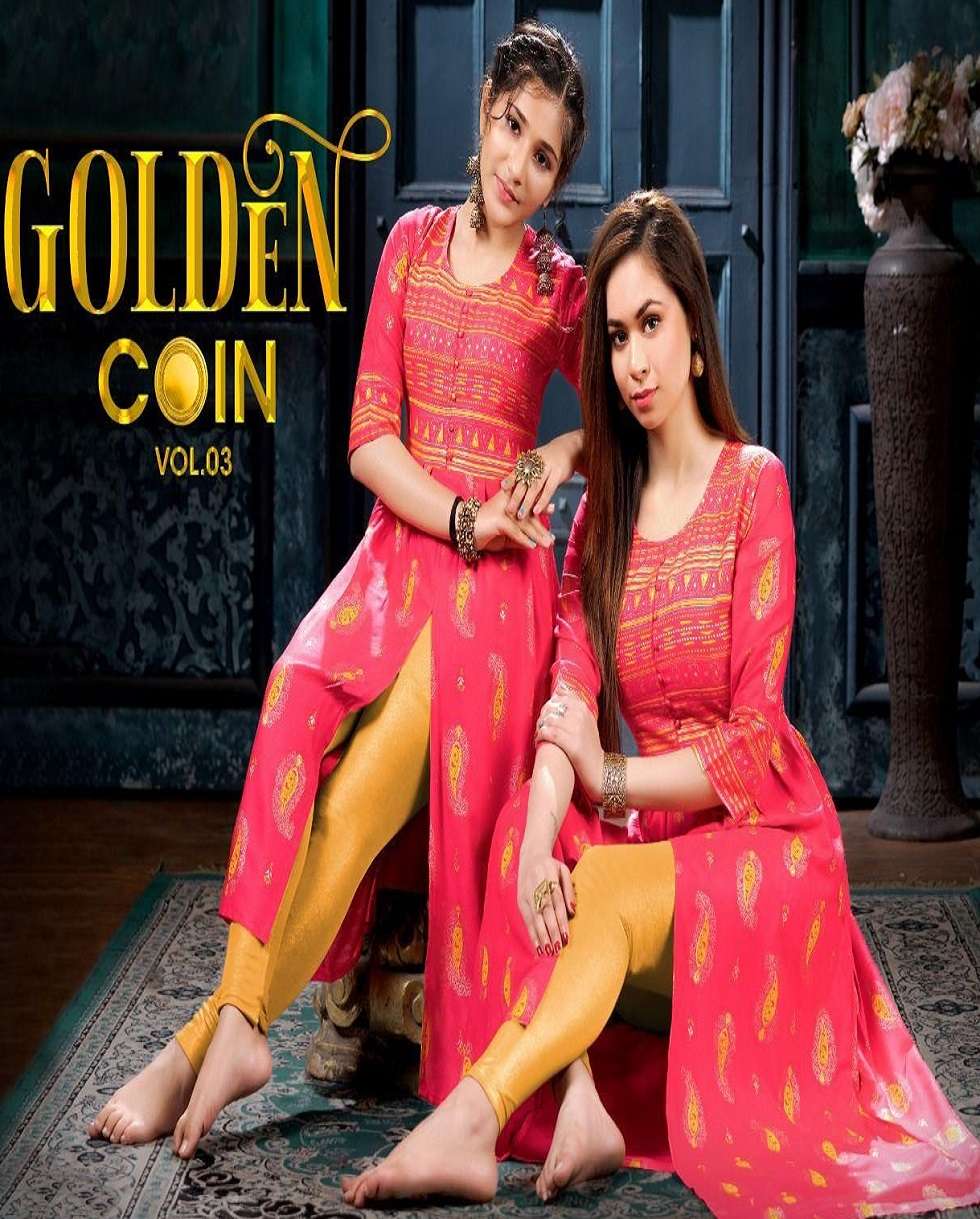 NEW GOLDEN COIN VOL-3 BY ASLIWHOLESALE 301 TO 308 SERIES MOTHER & DAUGHTER KURTIS