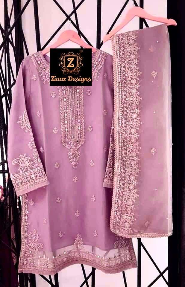 NOOR MUAVE MIRROR BY ZIAAZ DESIGNS GEORGETTE EMBROIDERED DRESS