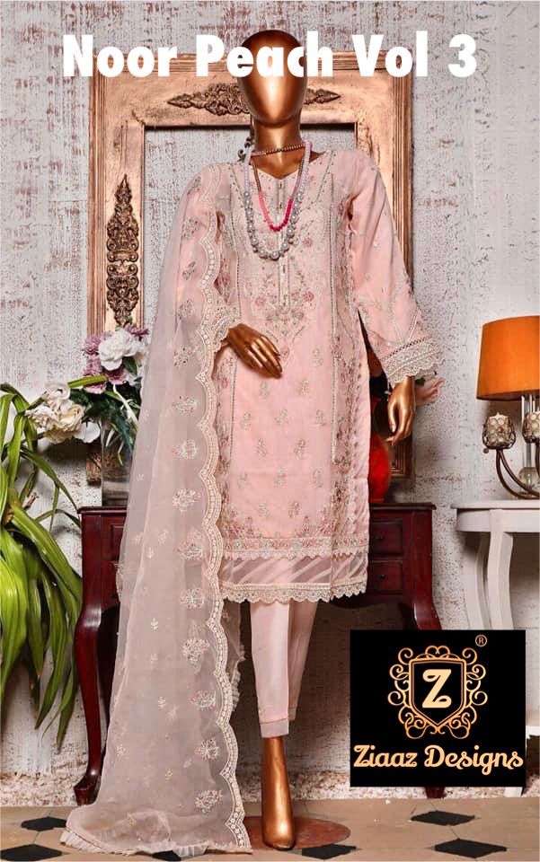 NOOR PEACH VOL-3 BY ZIAAZ DESIGNS ORGANZA EMBROIDERED PAKISTANI DRESS