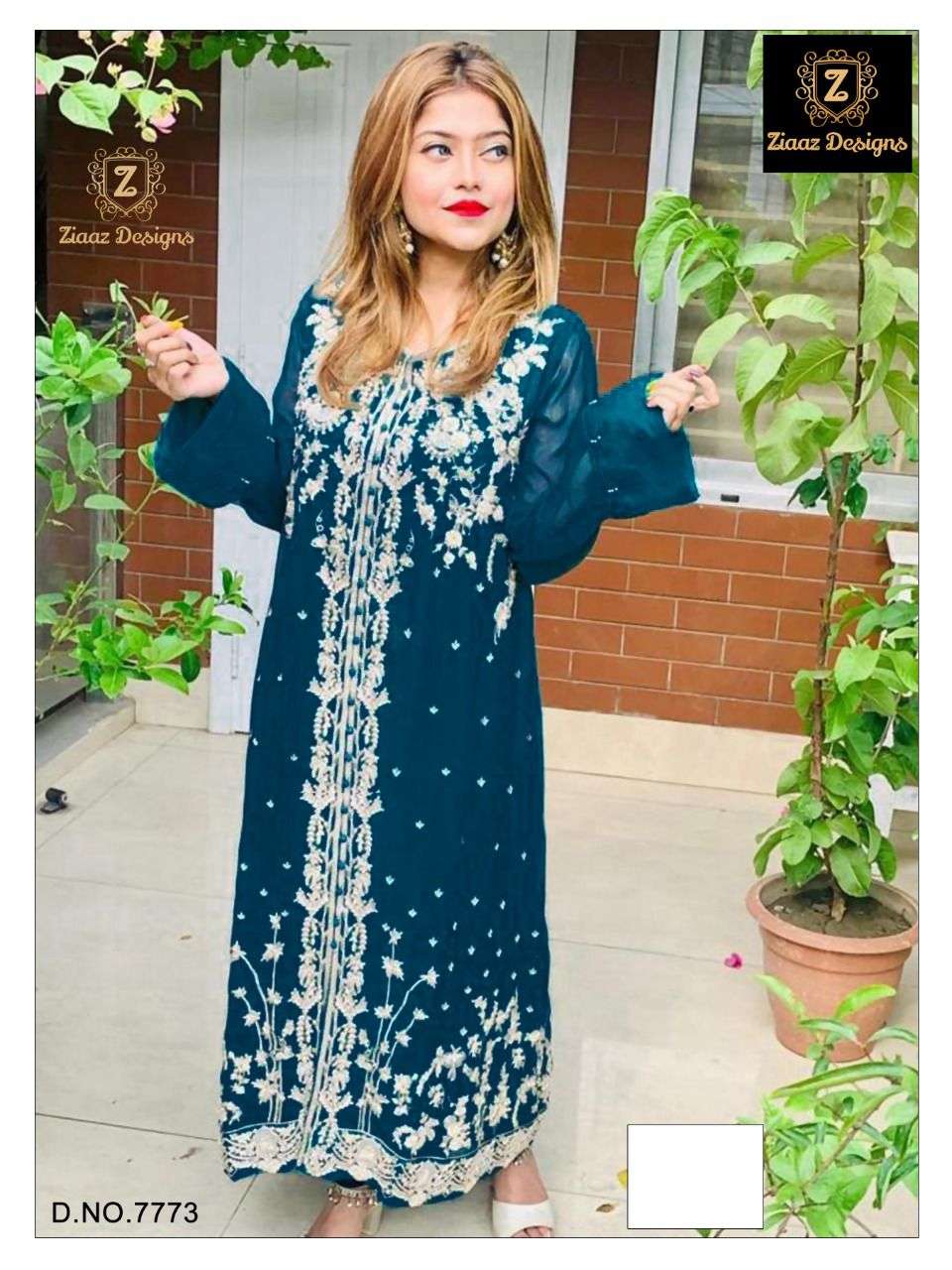 NOOR PEACOCK BY ZIAAZ DESIGNS GEORGETTE EMBROIDERED STITCHED DRESS