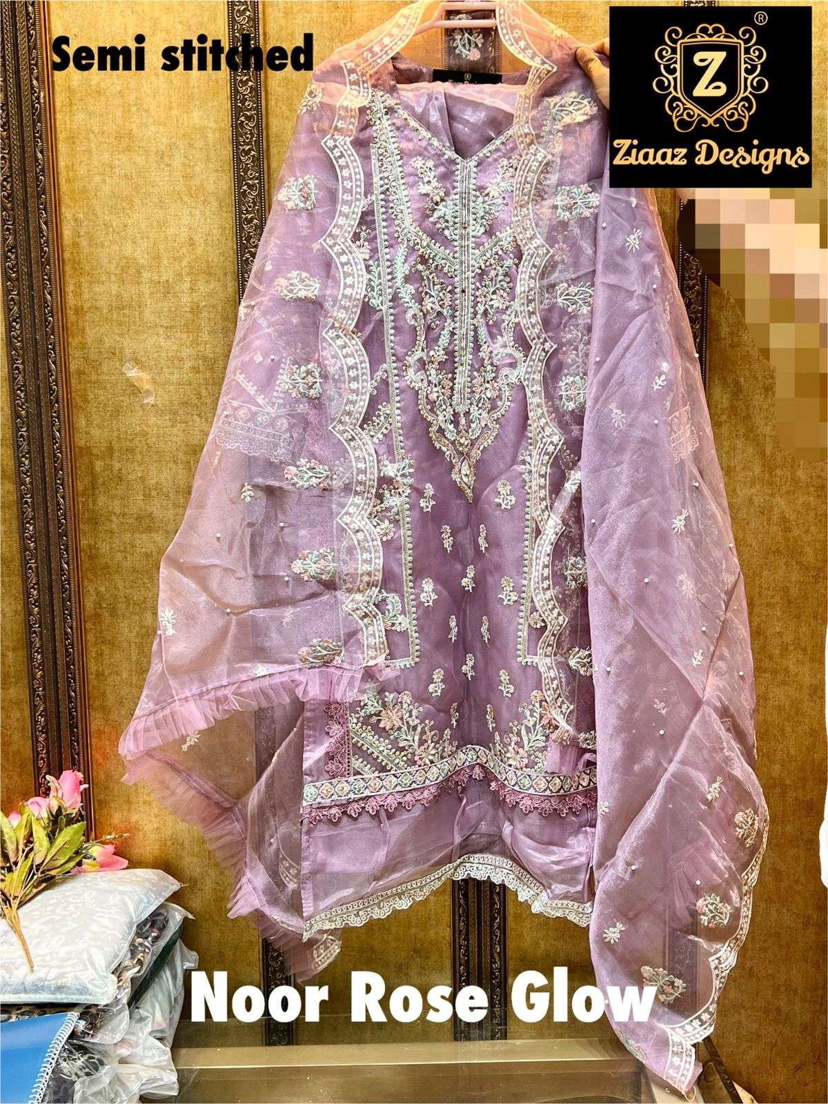 NOOR ROSE GLOW BY ZIAAZ DESIGNS ORGANZA EMROIDERED PAKISTANI DRESS