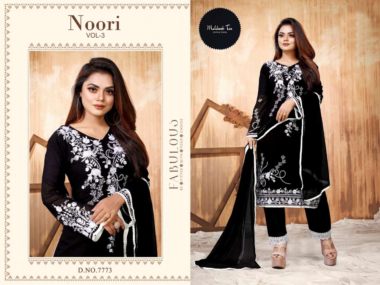 NOORI VOL-3 BY MEHBOOB TEX FAUX GEORGETTE EMROIDERED STITCHED DRESSES