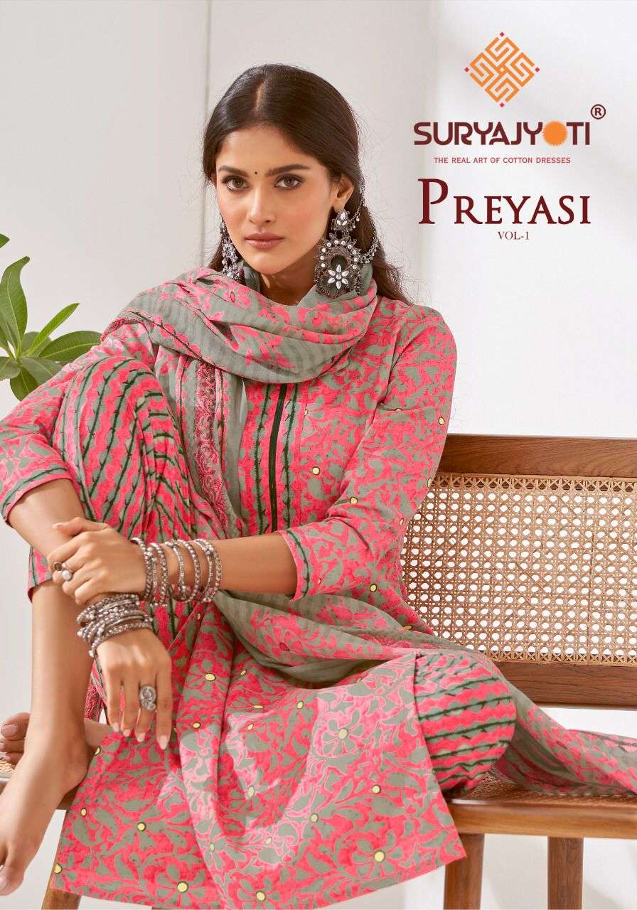 PREYASI VOL-1 BY SURYAJYOTI PURE COTTON UNSTITCHED & STITCHED DRESSES