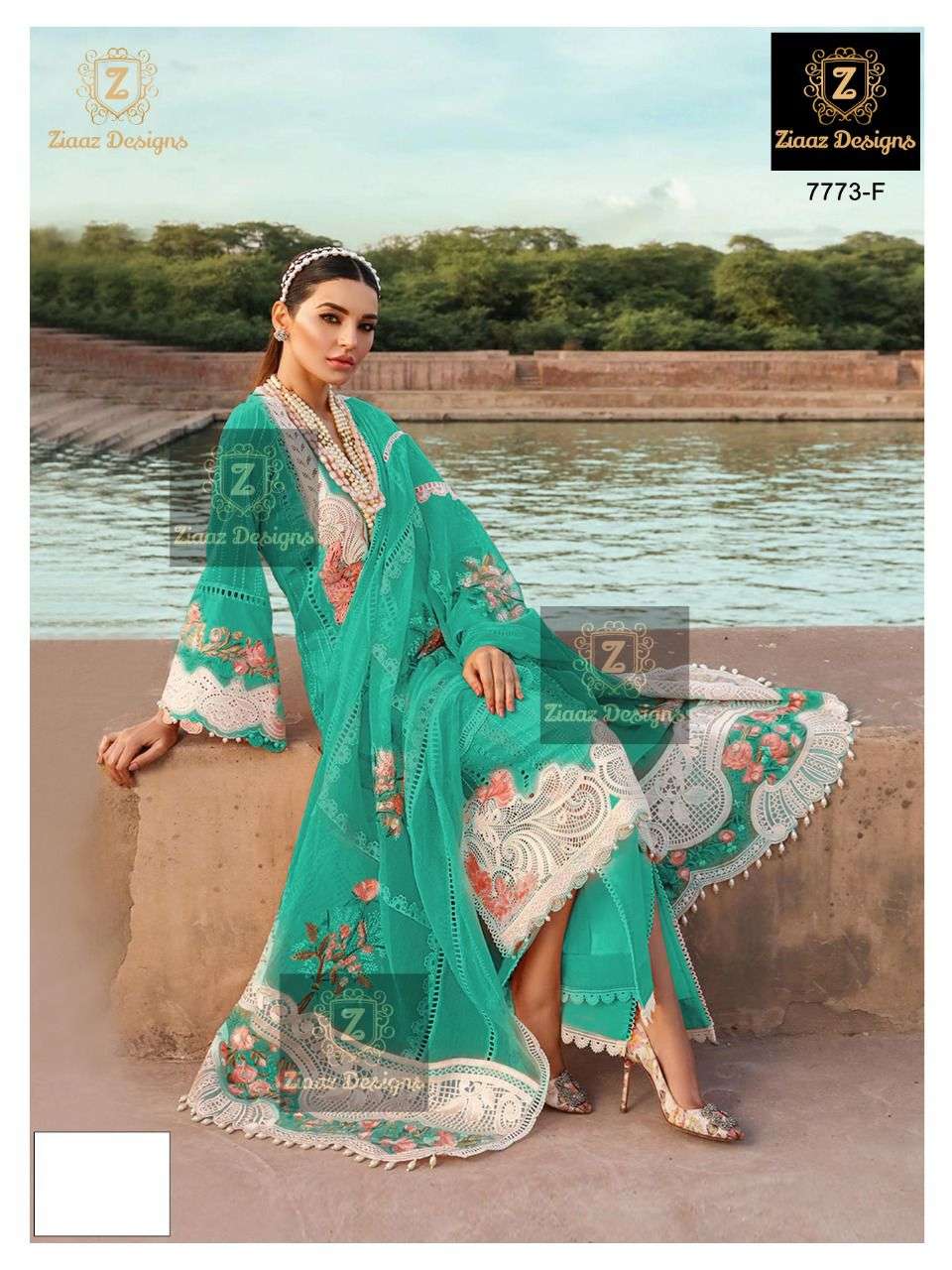 RAMA GREEN HIT DESIGN BY ZIAAZ DESIGNS COTTON EMBROIDERED PAKISTANI DRESS