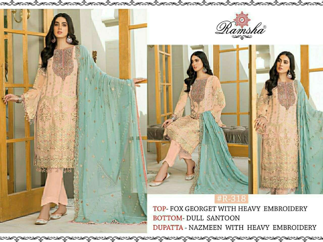 RAMSHA R-318 BY RAMSHA FAUX GEORGETTE PAKISTANI DRESS