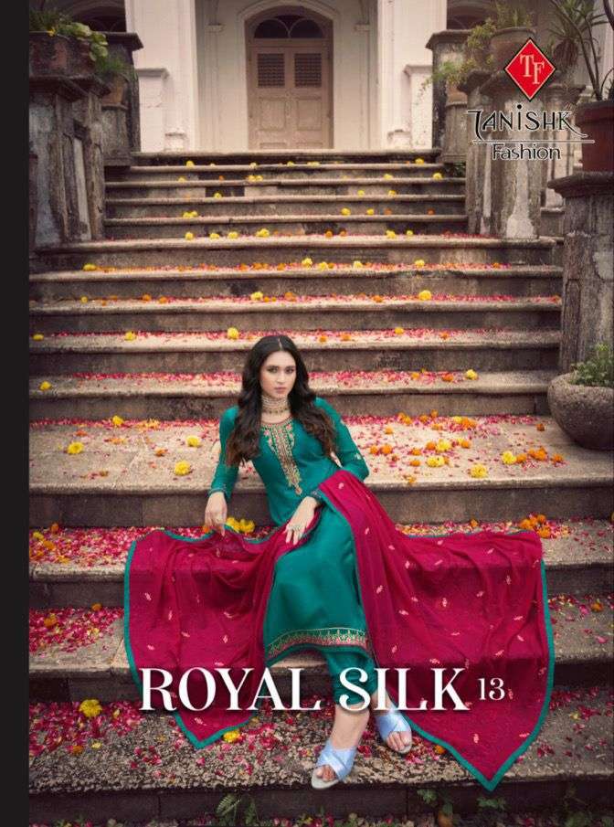 ROYAL SILK VOL-13 BY TANISHK FASHION 3601 TO 3608 SERIES CRAPE EMBROIDERY DRESSES