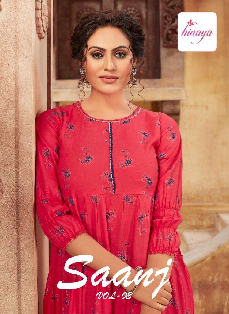 SAANJ VOL-2 BY HINAYA 11001 TO 11005 SERIES RAYON KURTIS