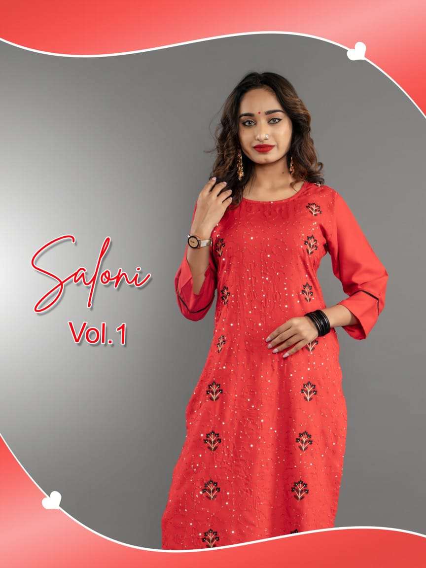 SALONI VOL-1 BY WOMEN HANGER 01 TO 06 SERIES RAYON EMBROIDERED KURTIS