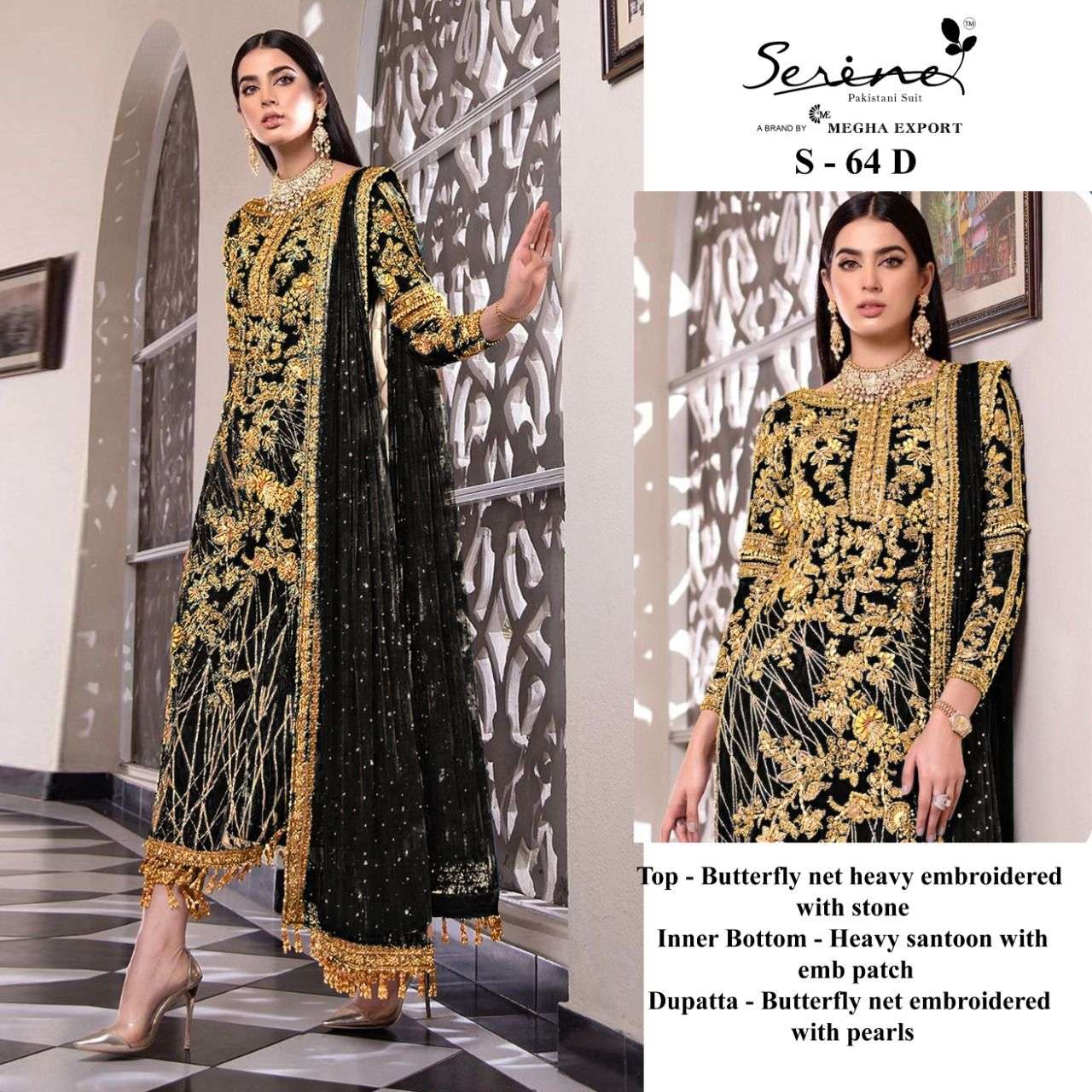 SERENE S-64 COLOURS BY SERENE S-64-A TO S-64-H SERIES NET EMBROIDERED DRESSES