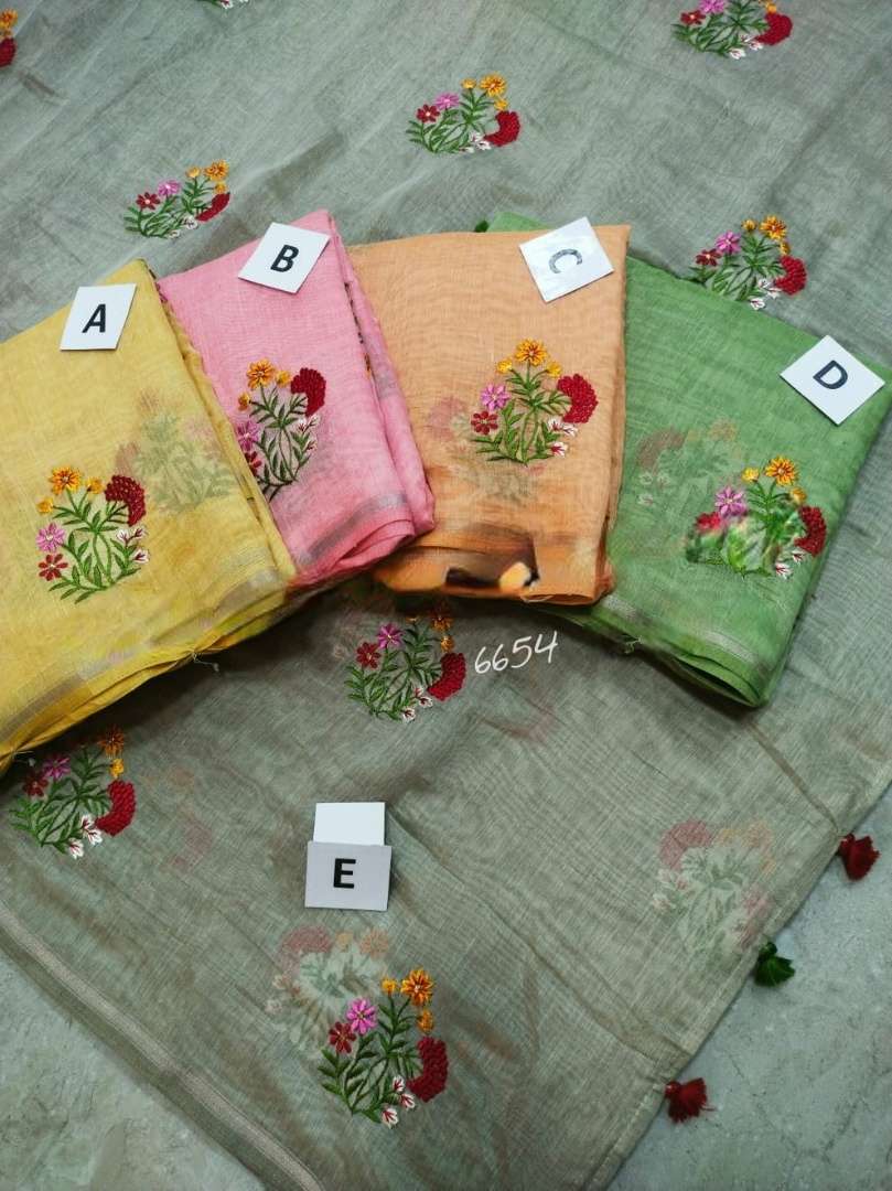 SR-214 BY ASLIWHOLESALE LATEST DESIGNER INDIAN LINEN EXCLUSIVE SAREES