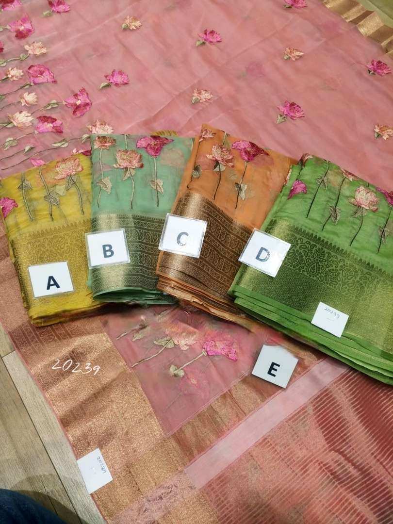 SR-233 BY ASLIWHOLESALE LATEST DESIGNER INDIAN ORGANZA EXCLUSIVE SAREES