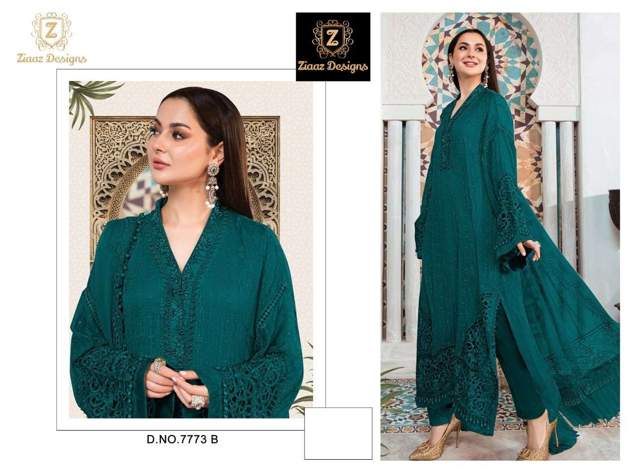 ZIAAZ GREEN 7773 HIT BY ZIAAZ DESIGNS GEORGETTE EMBROIDERED DRESS