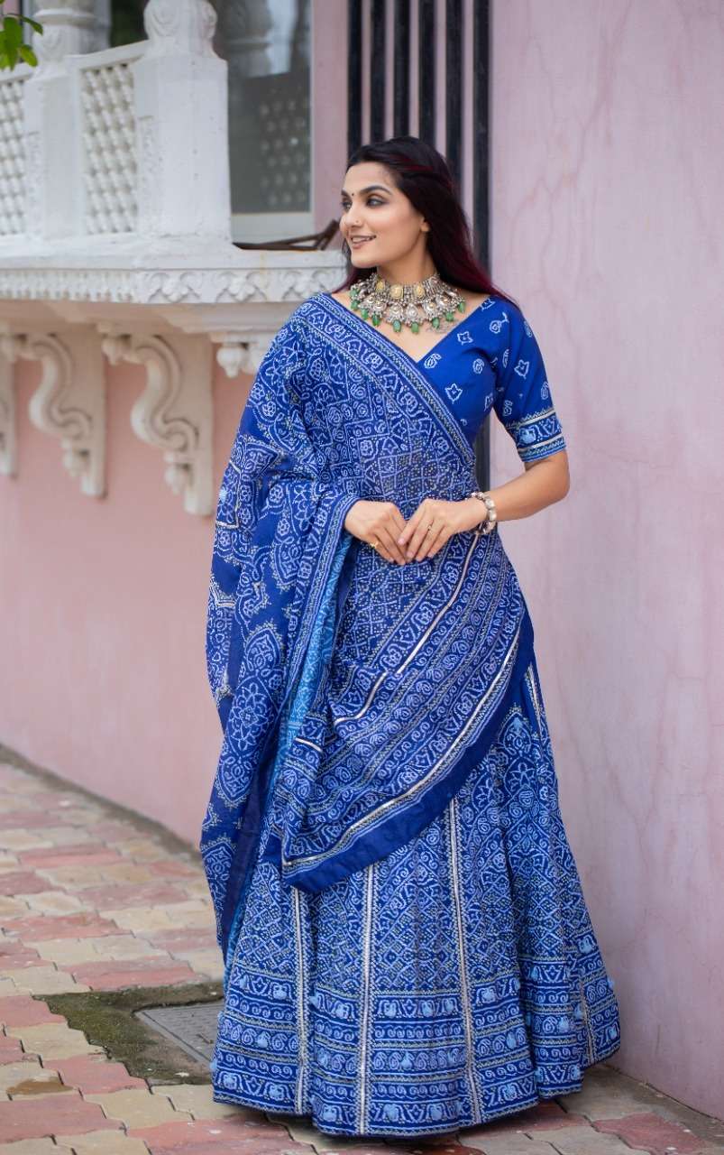 1251BLU BY ASLIWHOLESALE DESIGNER VAISHALI SILK PRINT LEHENGA