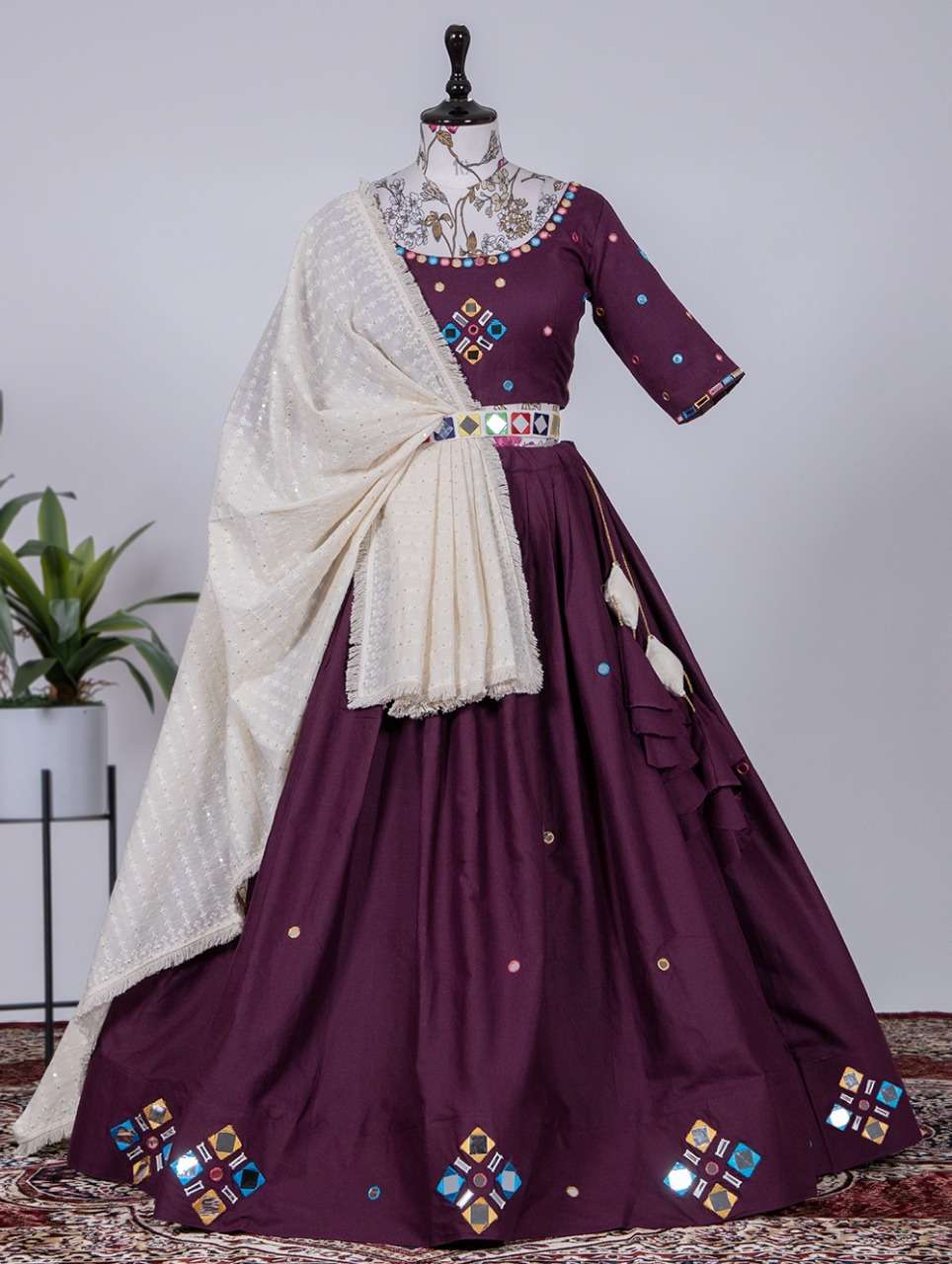 1628WIN BY ASLIWHOLESALE DESIGNER COTON MIRROR WORK LEHENGA