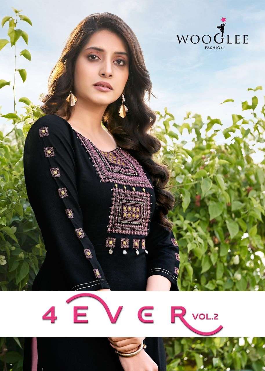 4EVER VOL-2 BY WOOGLEE 7005 TO 7008 SERIES NYLON VISCOSE EMBROIDERY KURTIS