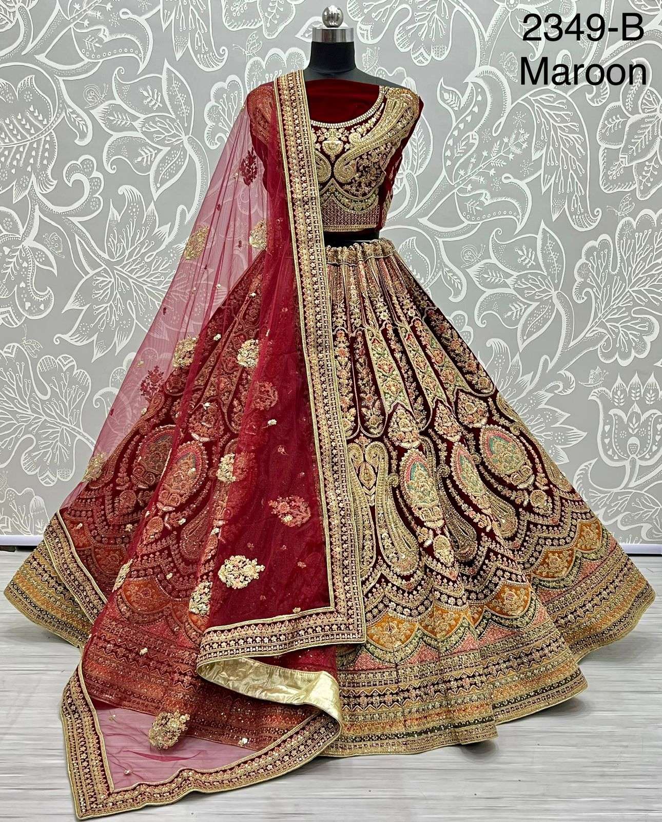 A2349 COLOURS BY ASLIWHOLESALE HEAVY DESIGNER VELVET BRIDAL LEHENGAS