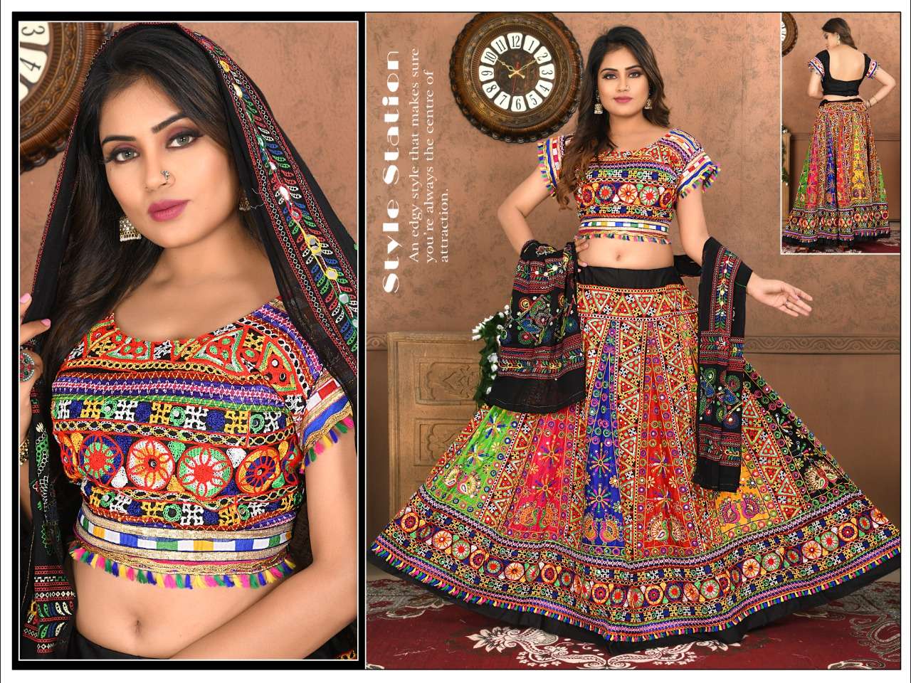 AAGAM BY ASLIWHOLESALE COTTON EMBROIDERY MIRROR NAVRATRI LEHENGAS