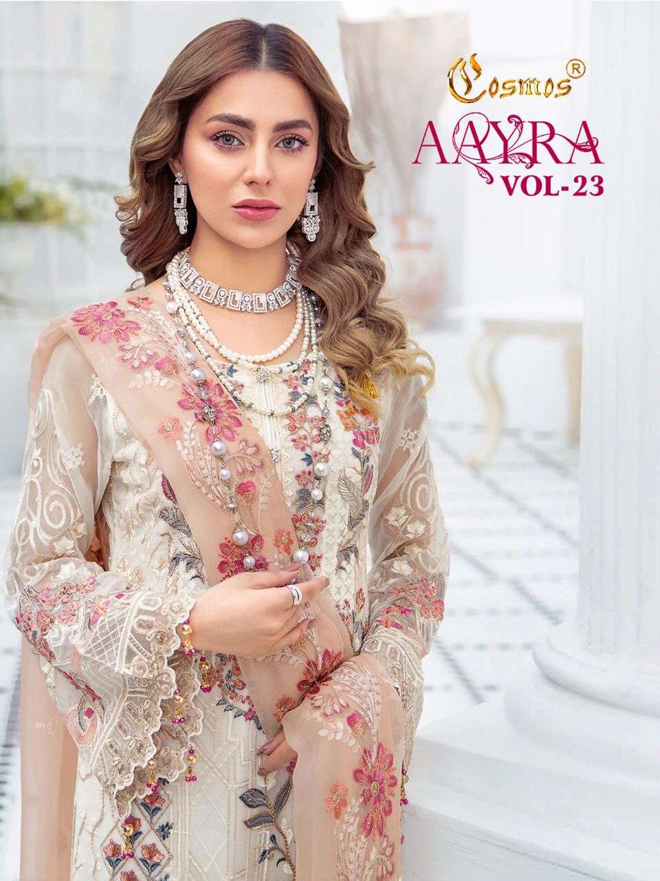 AAYRA VOL-23 BY COSMOS 2301 TO 2306 SERIES FAUX GEORGETTE EMBROIDERED PAKISTANI DRESSES