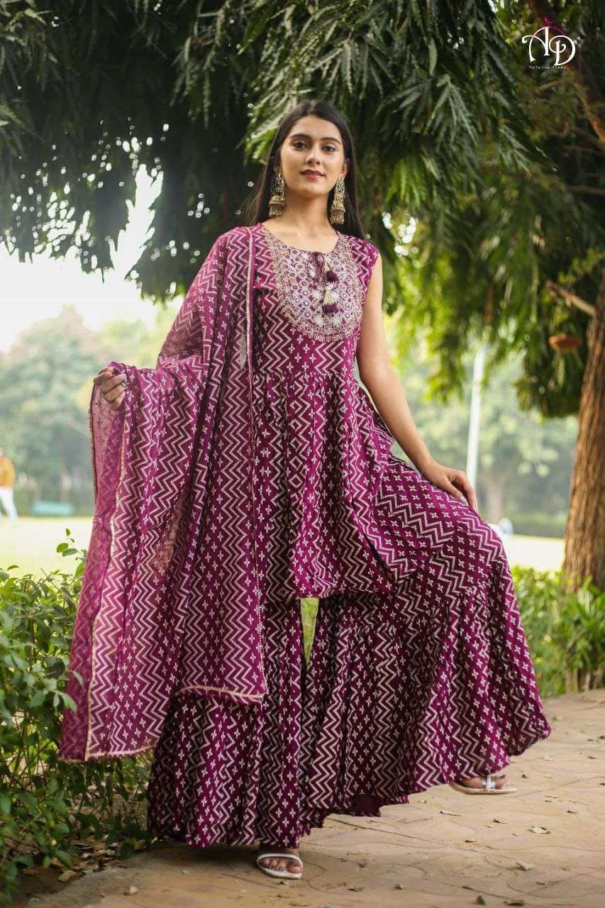 AD-096 BY ASLIWHOLESALE DESIGNER COTTON EMBROIDERY STITCHED SHRARA DRESS